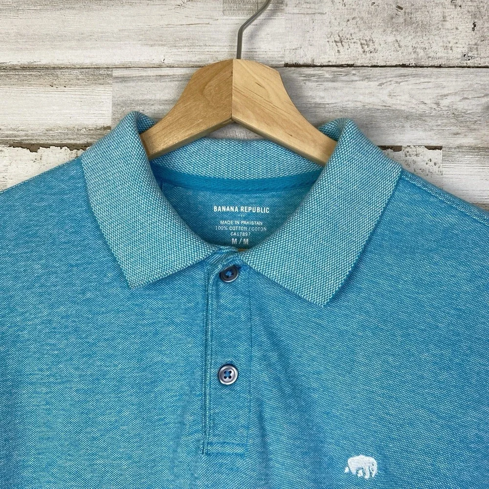 Banana Republic Polo Shirt Mens Sz M/M Heather Teal Textured 100% Cotton GAP